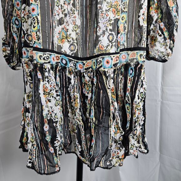 Free People Dress Women Small Black Floral Boho Swing Mini Long Sleeve cottage - Picture 4 of 11